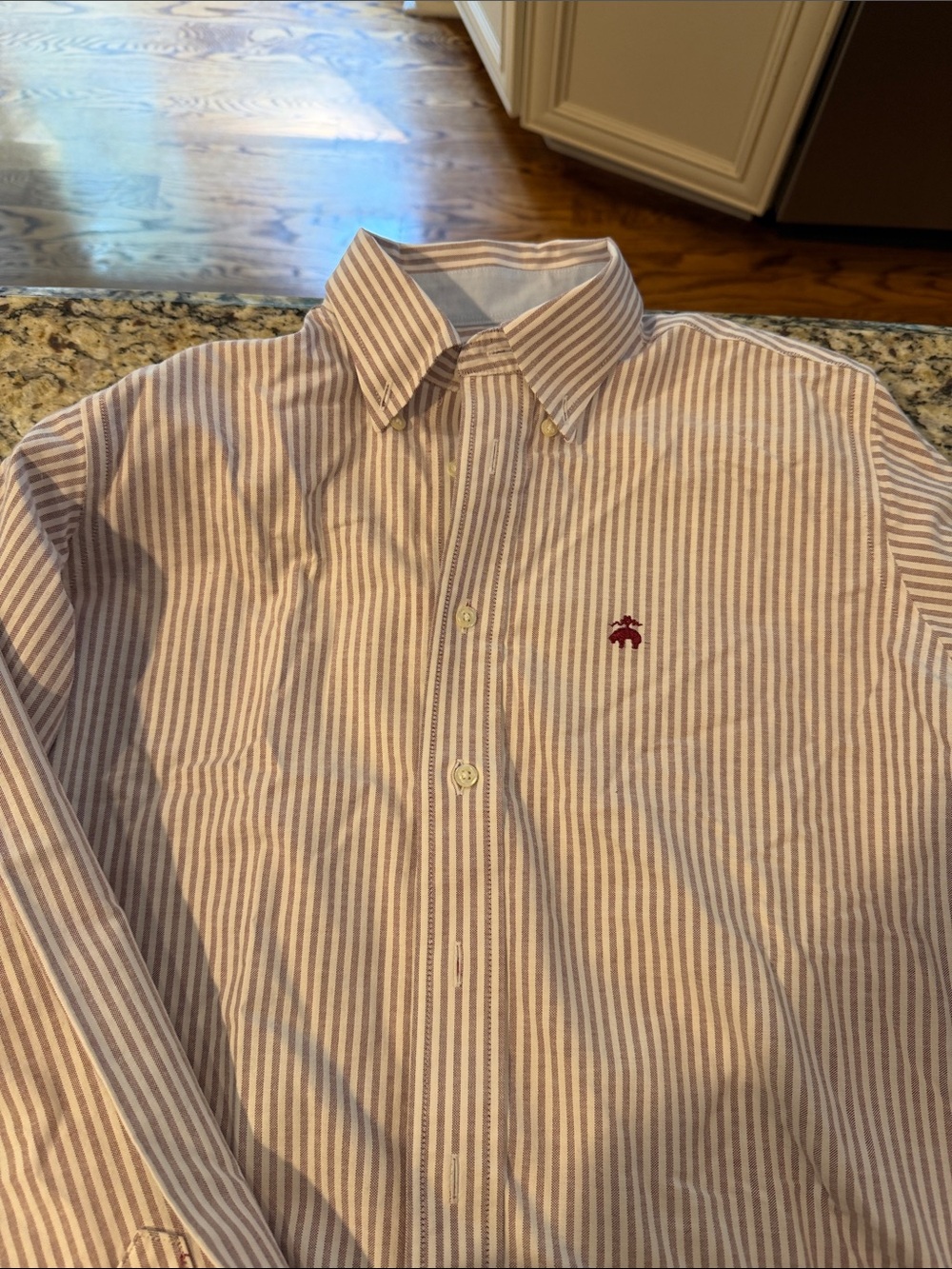 Brooks Brothers Brown and White Striped Button-Down Shirt